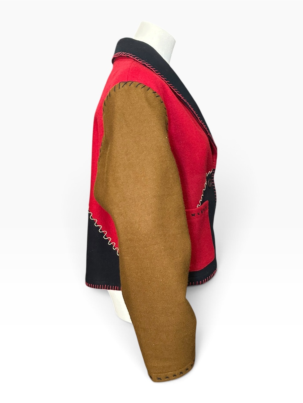 Vintage Sandy Starkman Color-block Red & Navy Wool Blend Blazer Jacket - Picture 4 of 8
